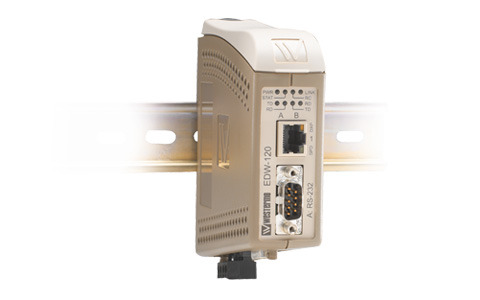 Westermo EDW-120 Serial to Ethernet converter designed to allow RS-232 serial devices to communicate via TCP/IP Ethernet networks.